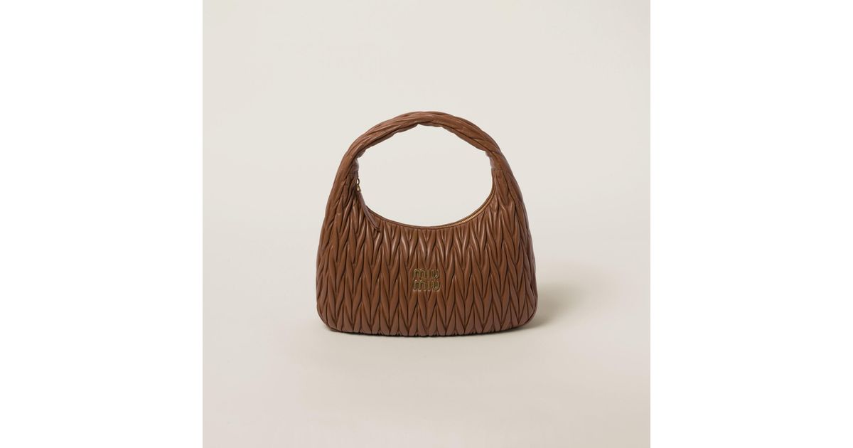 Miu Miu Wander Matelassé Nappa Leather Hobo Bag in Brown