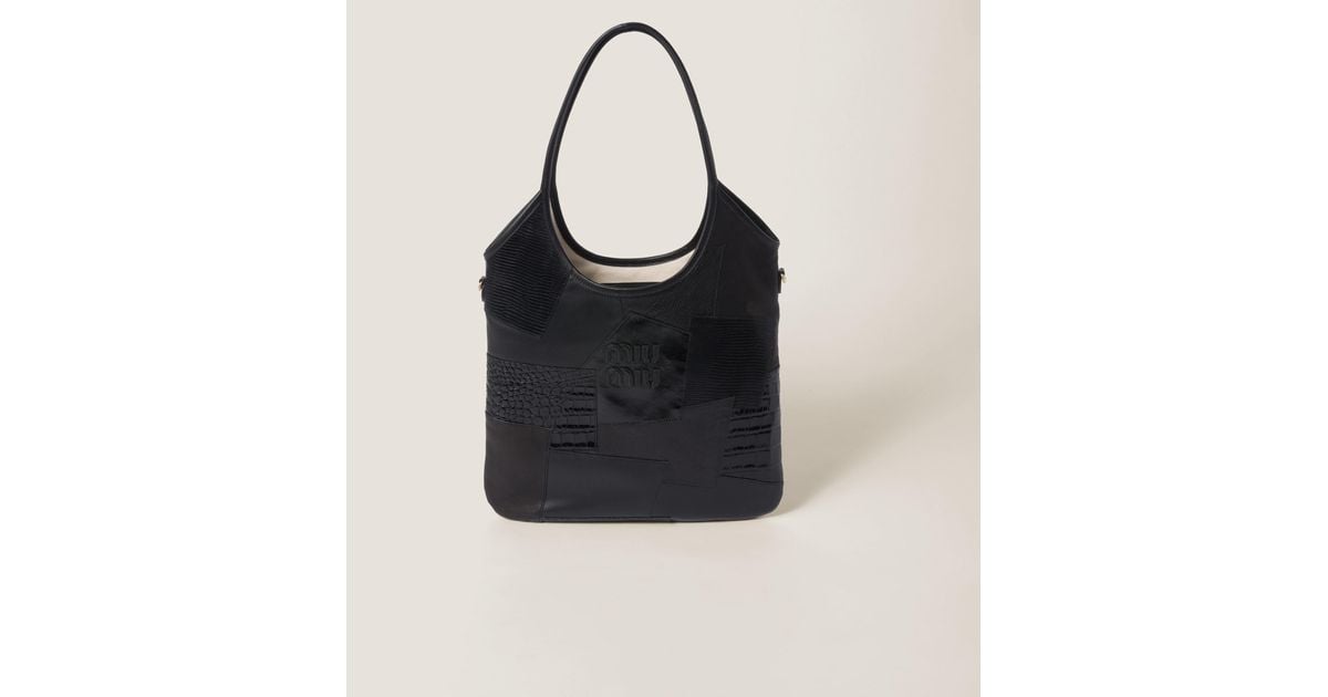 Miu Miu Ivy Leather Patchwork Bag in Black | Lyst