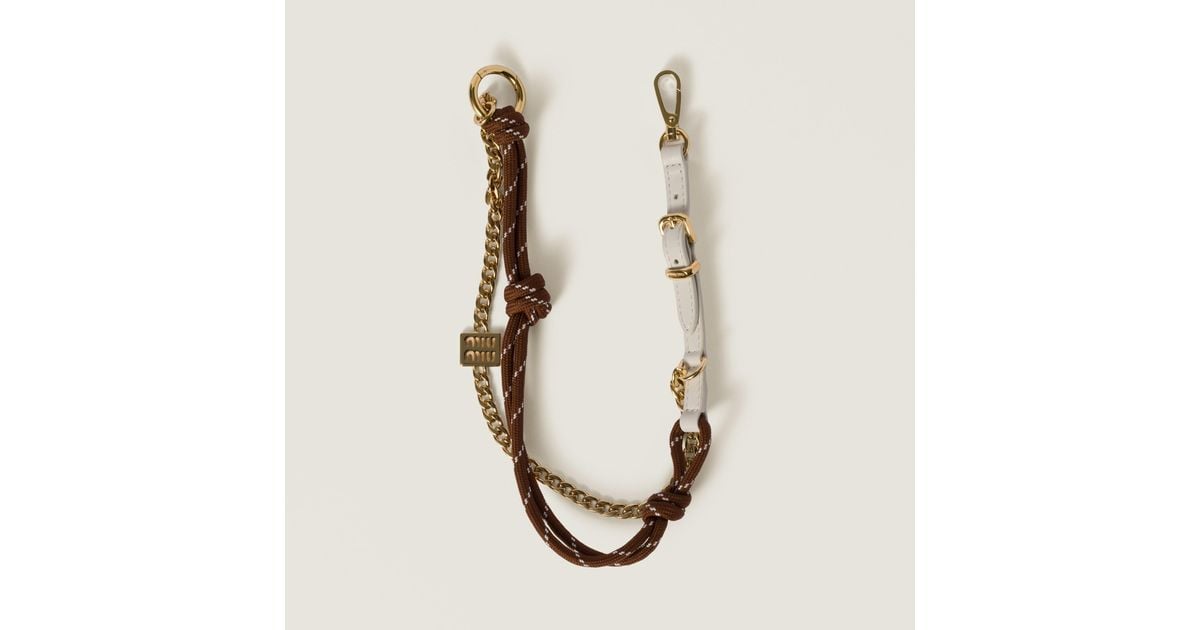 【関税&送料込】Miu Miu Cord Leather And l Trick Miu Miu Leather, Cord, And Metal Trick in Natural | Lyst