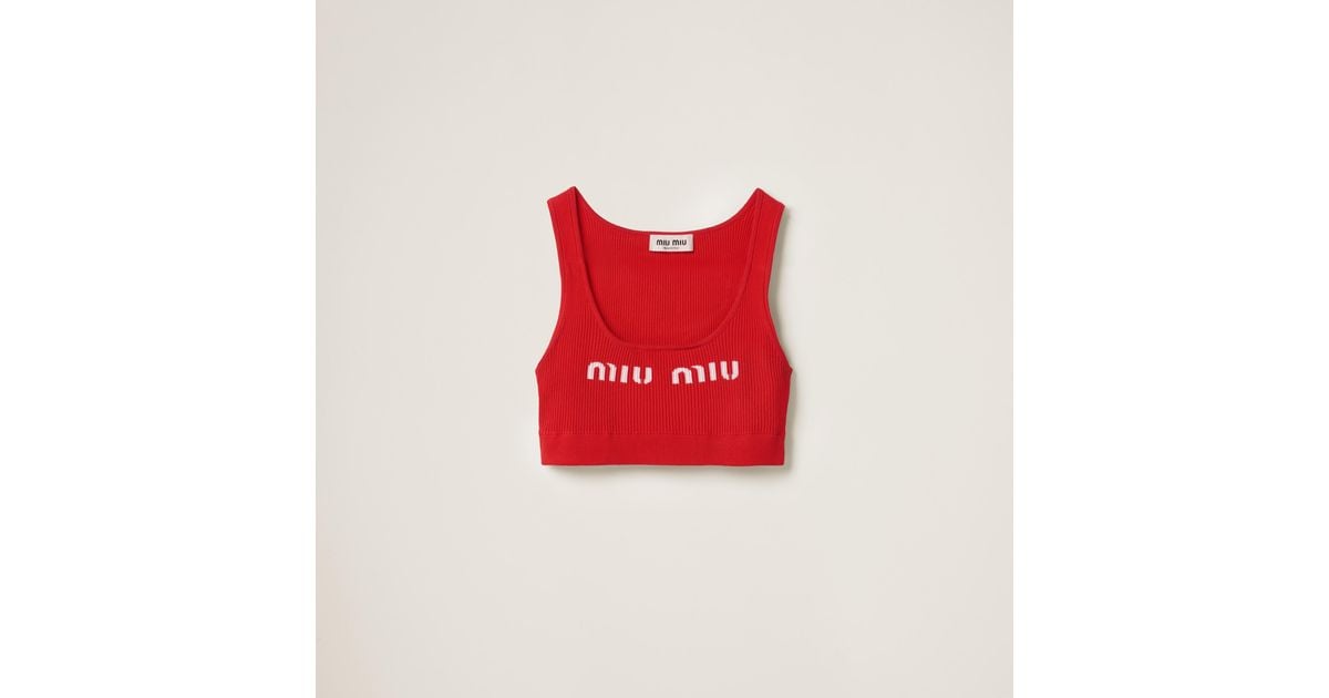 トップス miumiu corset camisole red MIU MIU 2000's Red Corset-Style Cotton Top (S-M) - Emerieu