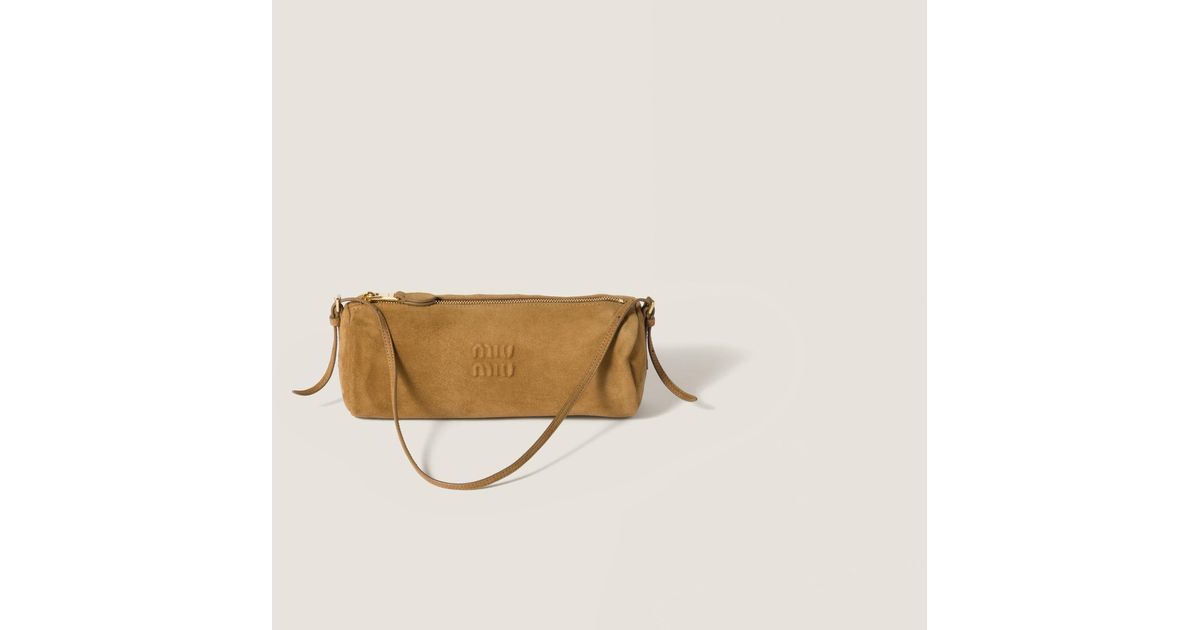 Miu Miu Suede Pouch in Natural | Lyst