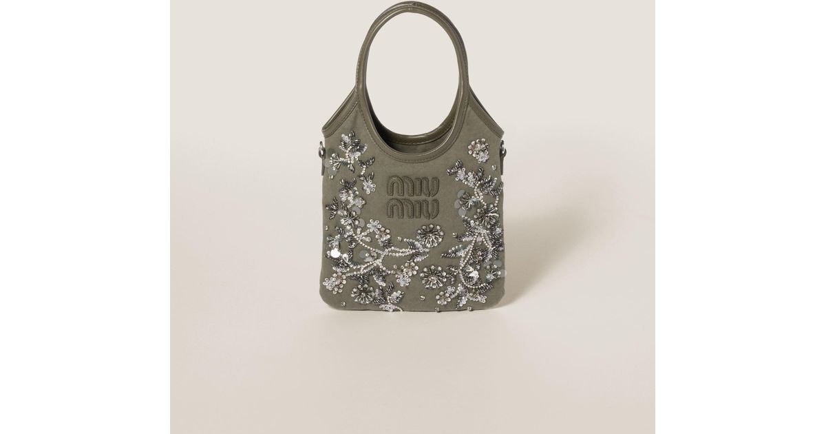 ハンドバッグ MIU MIU 5BA281_2CU8_F0244 IVY EMBROIDERED GABARDINE BAG MIU MIU 5BA281_2CU8_F0244 IVY EMBROIDERED GABARDINE BAG