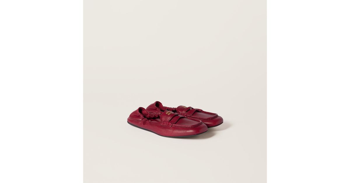 【MIUMIU】RUCHES NAPPA LEATHER LOAFERS Ruby Red Ruches Nappa Leather Loafers | Miu Miu