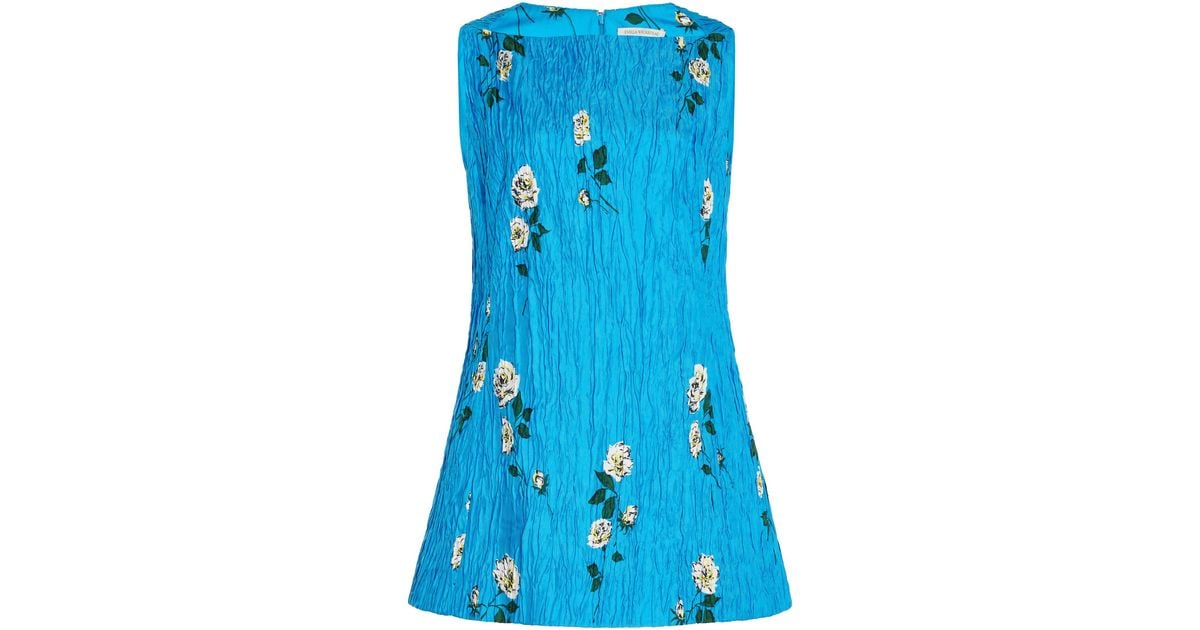 emilia wickstead blue floral dress Ariadna Blue Floral Print Poplin Cotton Dress
