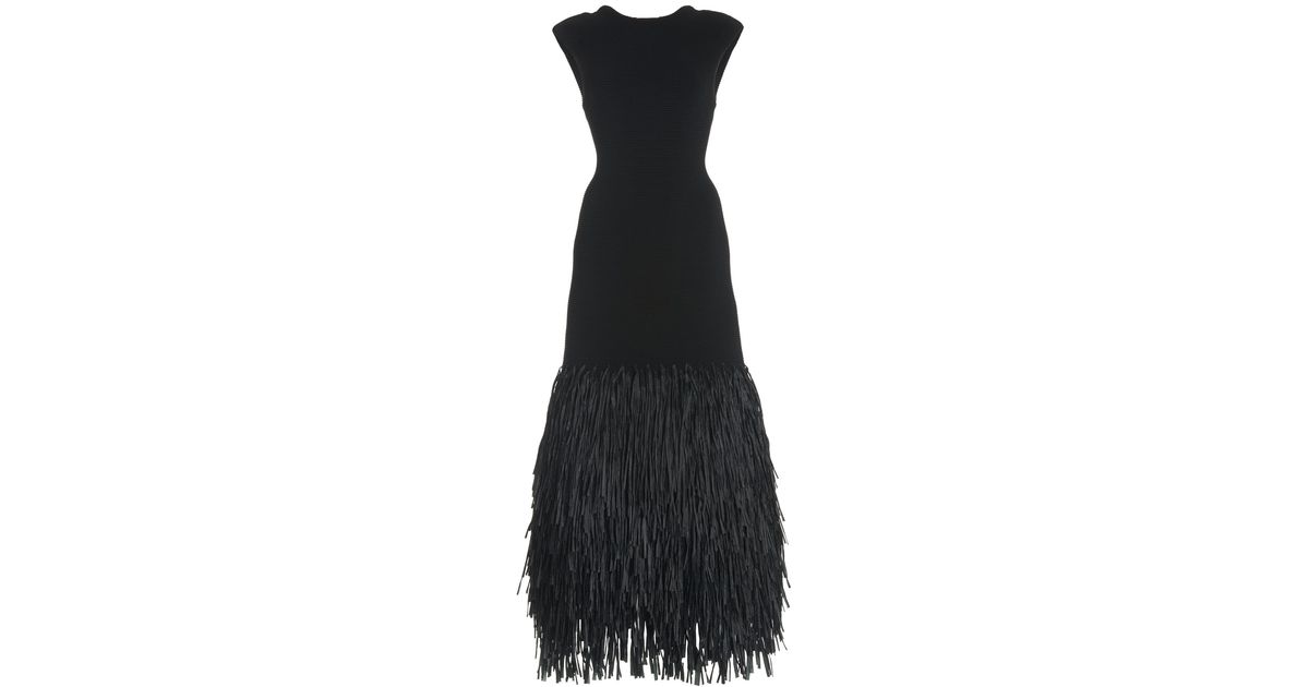 Aje. Exclusive Rushes Raffia-trimmed Knit Midi Dress in Black