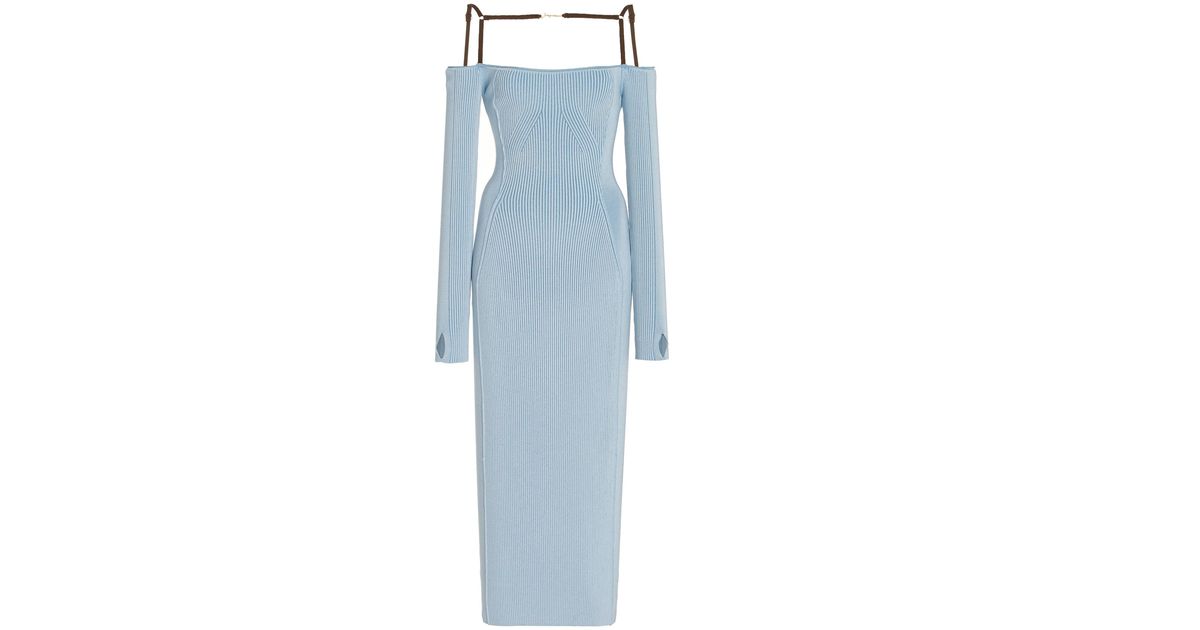 Jacquemus La Sierra Ribbed-knit Off-the-shoulder Midi Dress in 