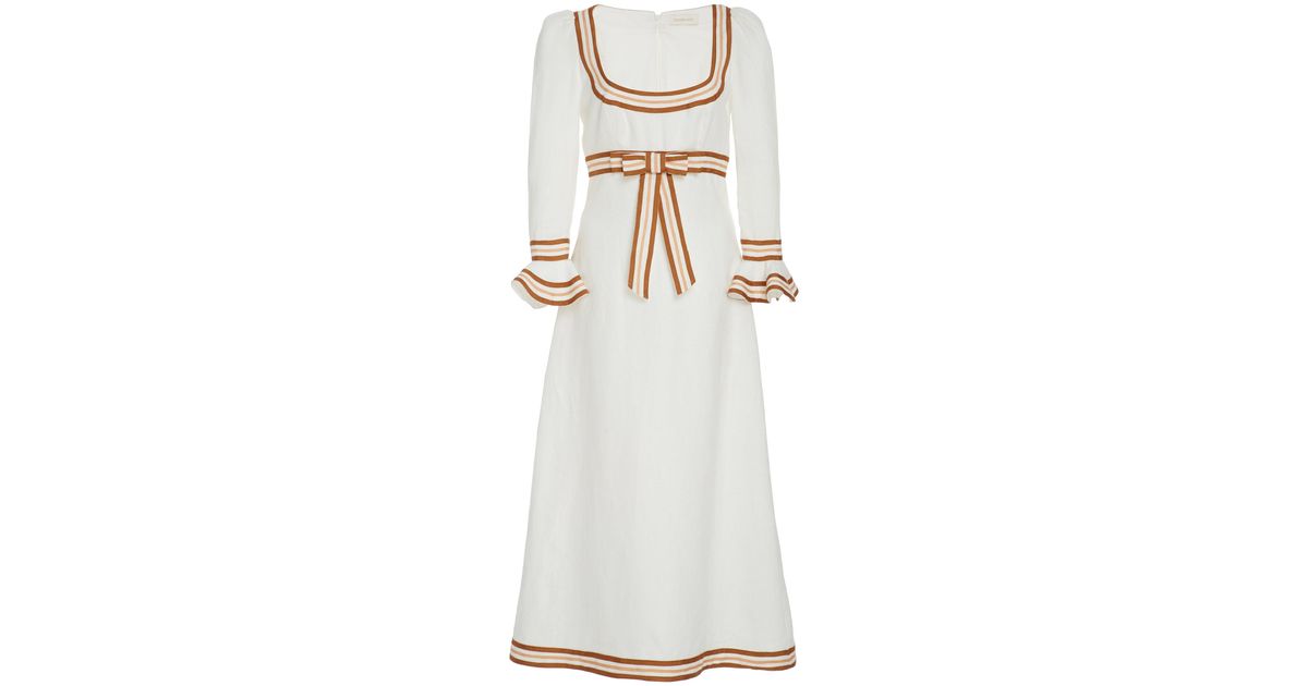 Zimmermann Linen Super Eight Ribbon Midi in Ivory (White) | Lyst Canada