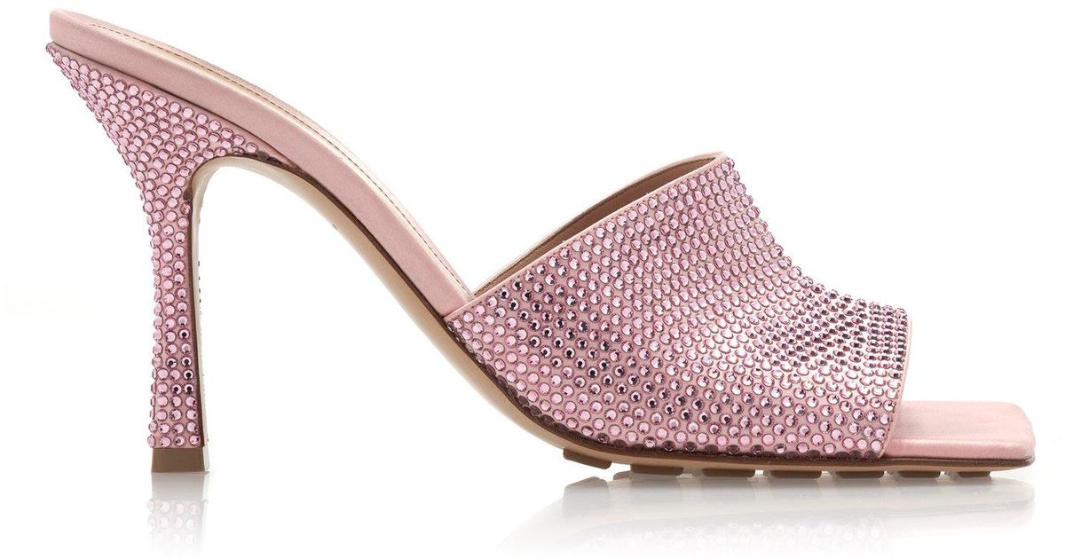 Bottega Veneta Stretch Satin Sparkle Slide Sandals in Pink | Lyst Canada