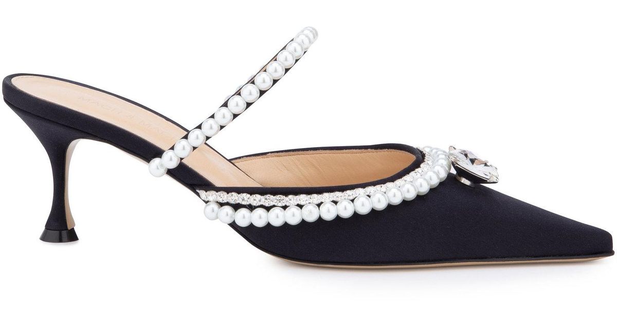 Mach Mach Diamond And Pearls Satin Kitten Heels in Black Lyst Canada