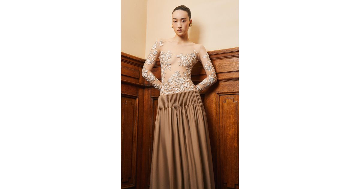 Georges Hobeika Embroidered Sheer Maxi Dress in Brown | Lyst Georges Hobeika Embroidered Sheer Maxi Dress in Brown | Lyst