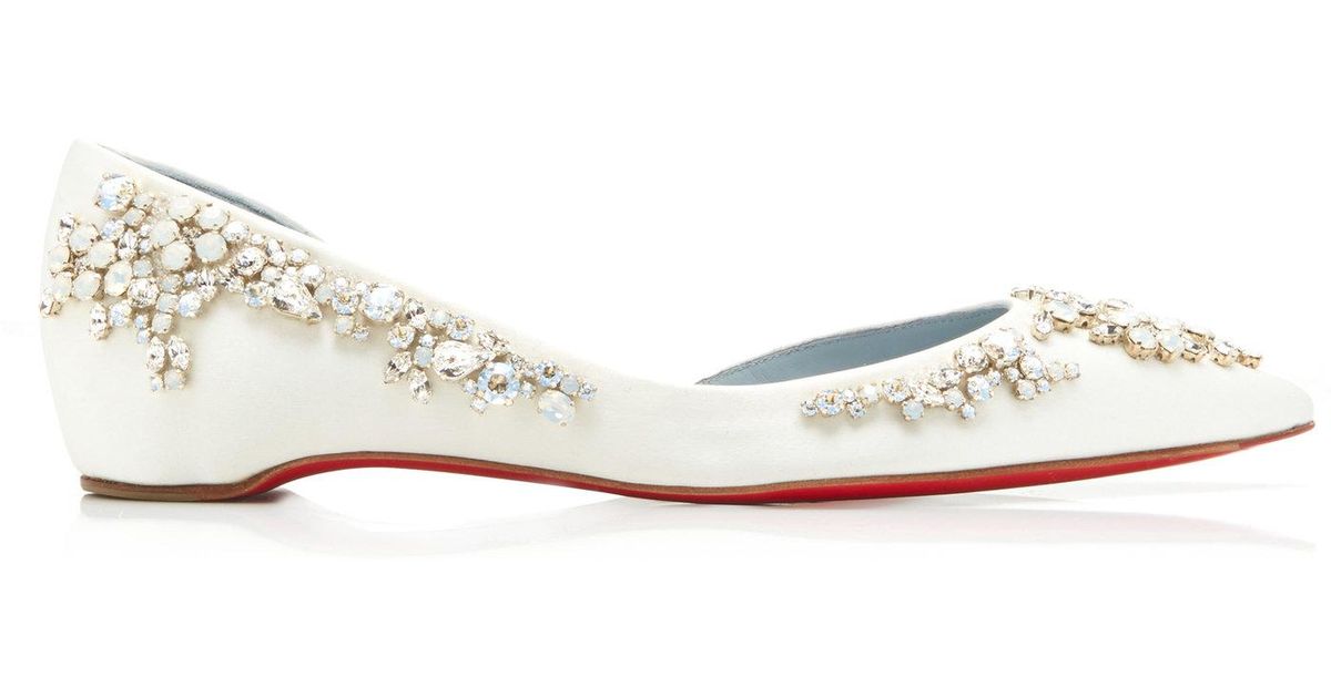 Christian Louboutin Exclusive Brodiriza Embellished Satin Point-toe Flats in White |