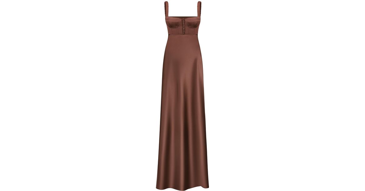 Anna October Bustier Satin Maxi Dress in Brown | Lyst UK