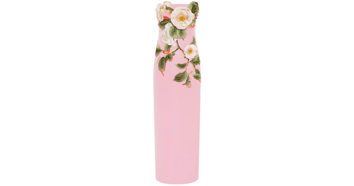 LEO LIN Rayna Appliqud Camelia-Print Bustier Maxi Dress in Pink | Lyst