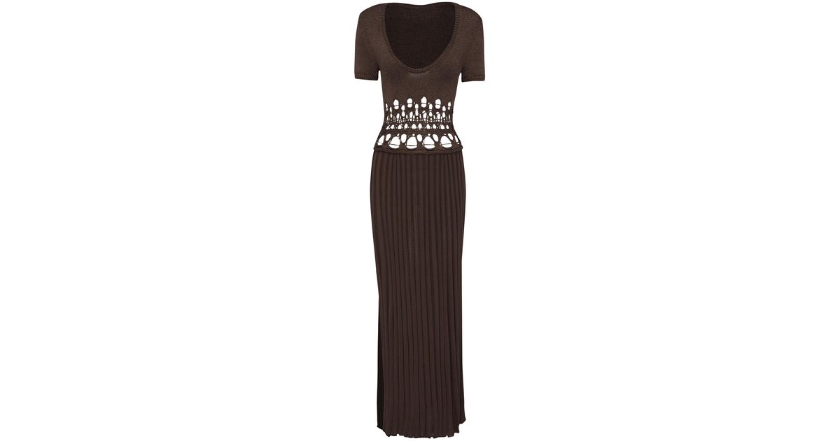 Christopher Esber Crochettrimmed Knitted Pleated Maxi Dress in Brown