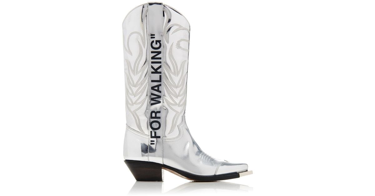Off-White c/o Virgil Abloh For Walking Metallic Leather Boots - Lyst