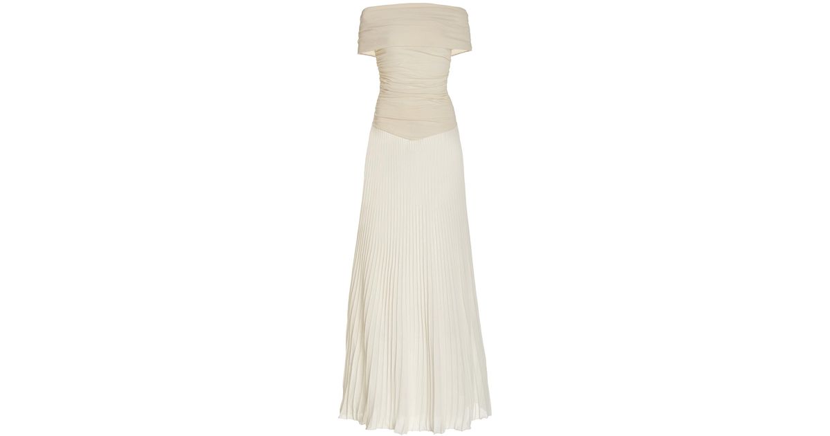 khaite marca plisse-trimmed jersey off-the-shoulder maxi dress in White SamFBwmsummer