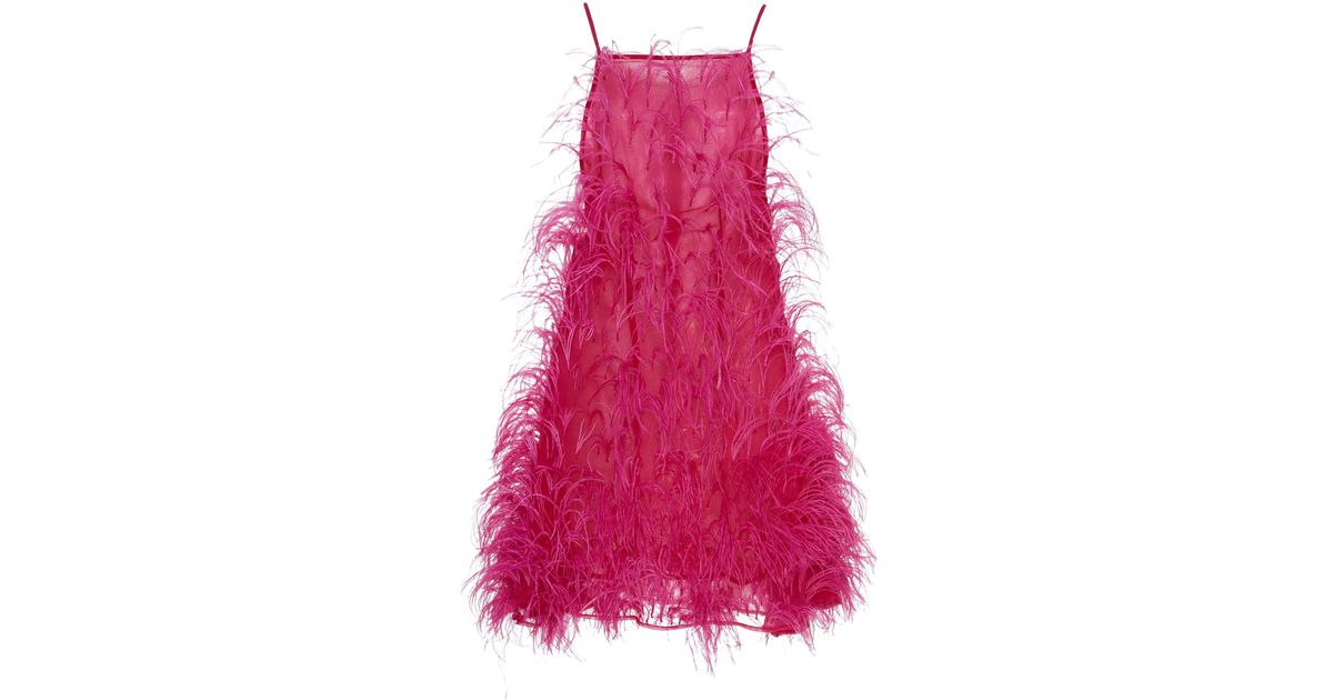 Cult Gaia Shannon Feather-embellished Silk Mini Dress in Pink | Lyst