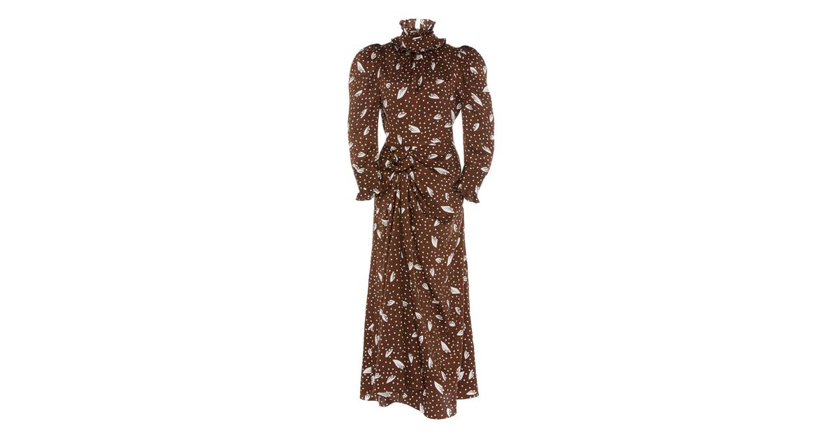 Alessandra Rich Polka Dot Silk Dress in Brown | Lyst