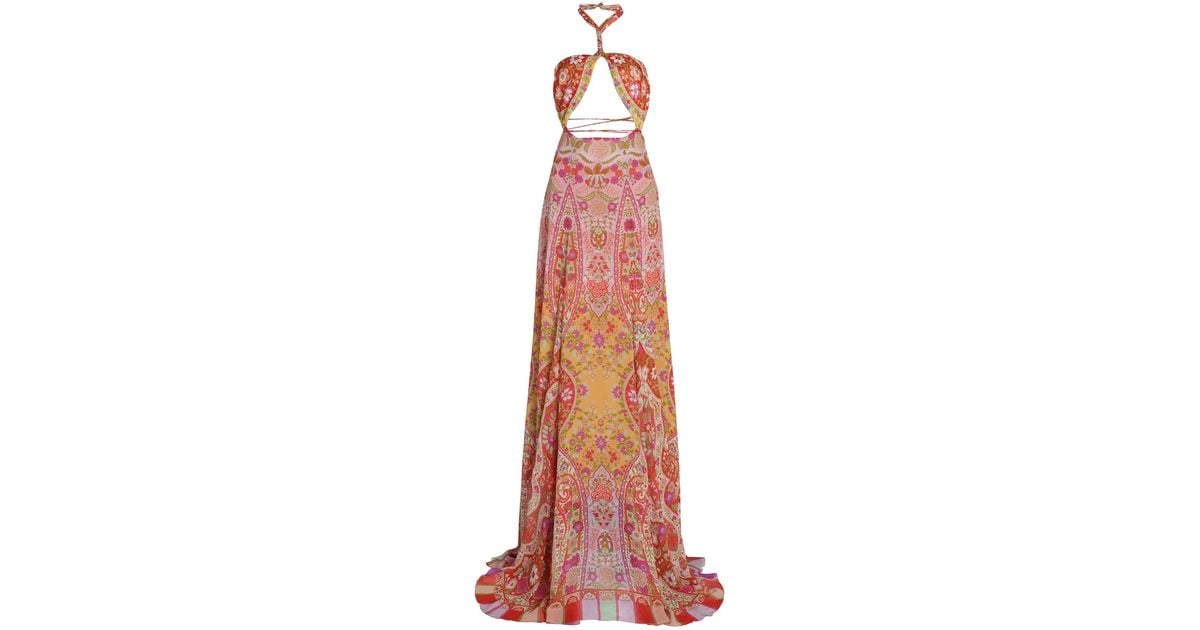 Etro Cutout Printed Silk Halter Gown | Lyst