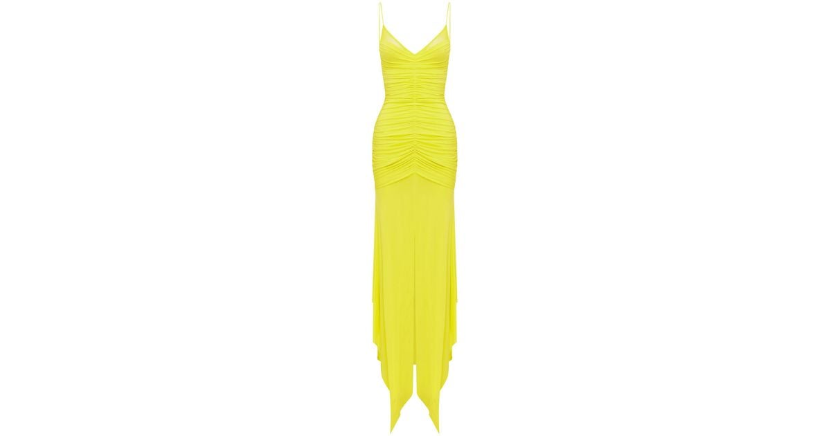 Alex Perry Bikini Ruched Jersey Gown in Yellow | Lyst