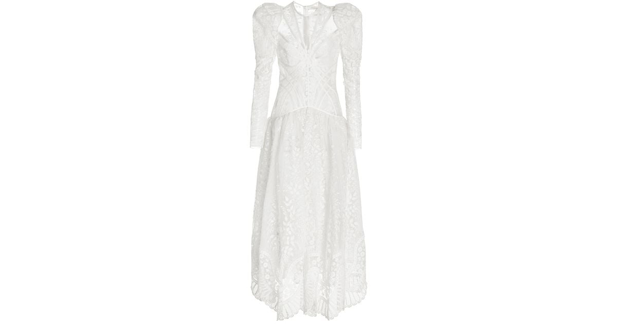 Zimmermann Prima Embroidered Crepe Midi Dress in White | Lyst Canada