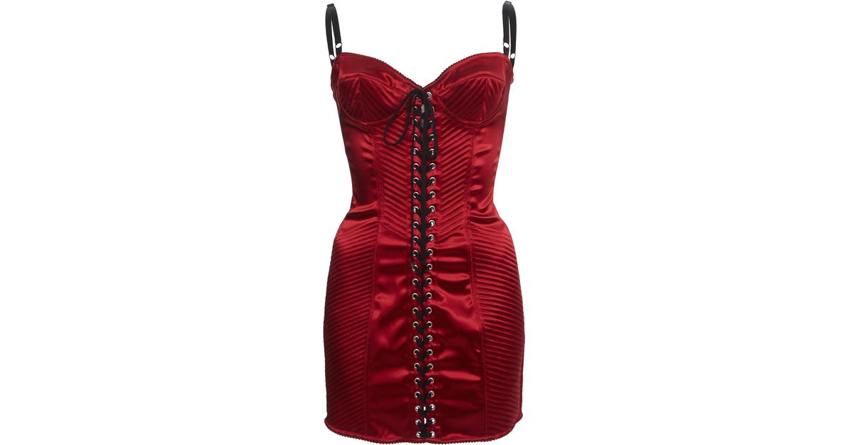 Dolce & Gabbana Lace-up Satin Mini Dress in Red | Lyst