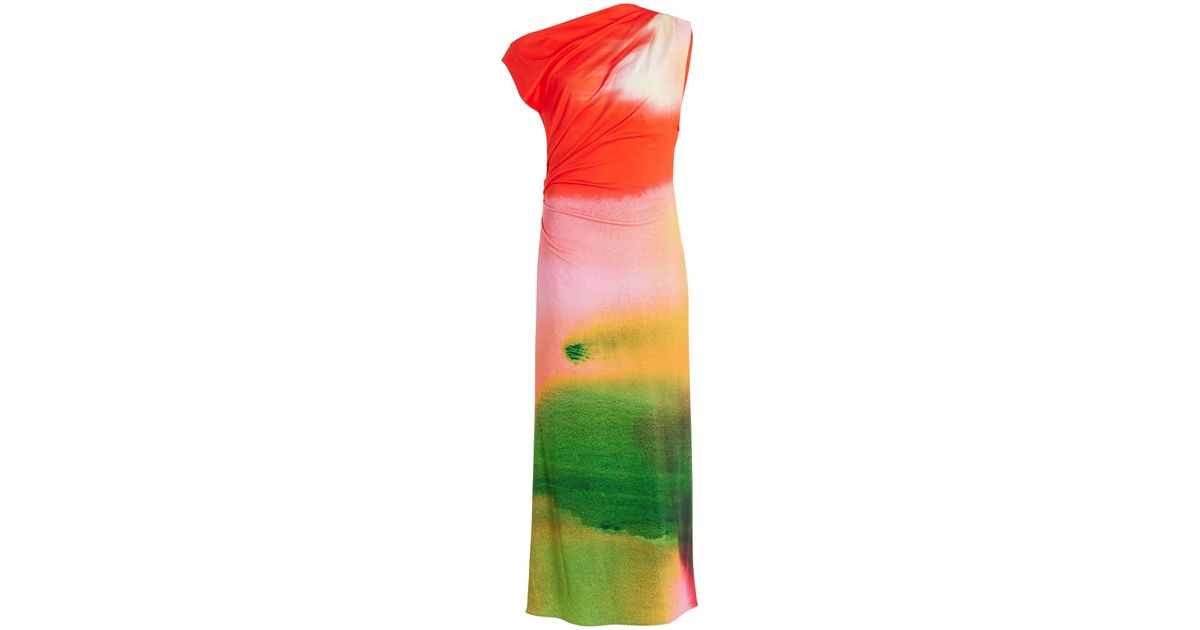 oscar de la renta draped printed stretch jersey midi dress Watercolor-print in Red it is designed with