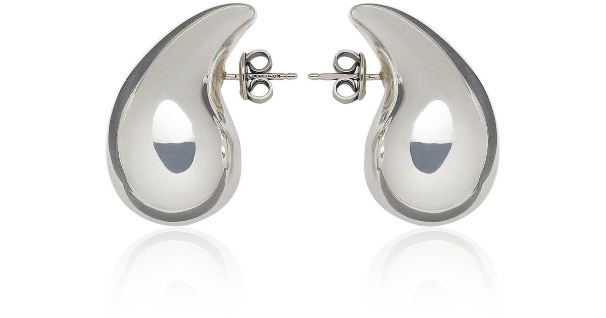 Bottega Veneta Leather Sterling Silver Teardrop Earrings in Metallic | Lyst