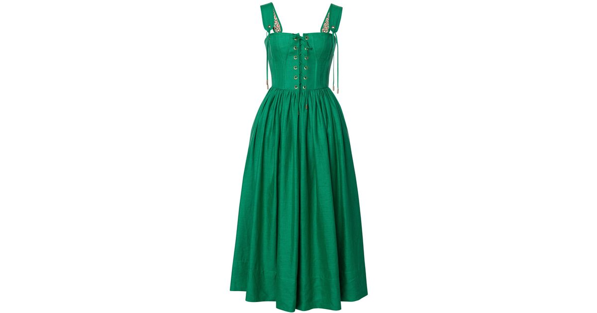 Lena Hoschek Giuseppina Linen Corset Midi Dress in Green | Lyst UK