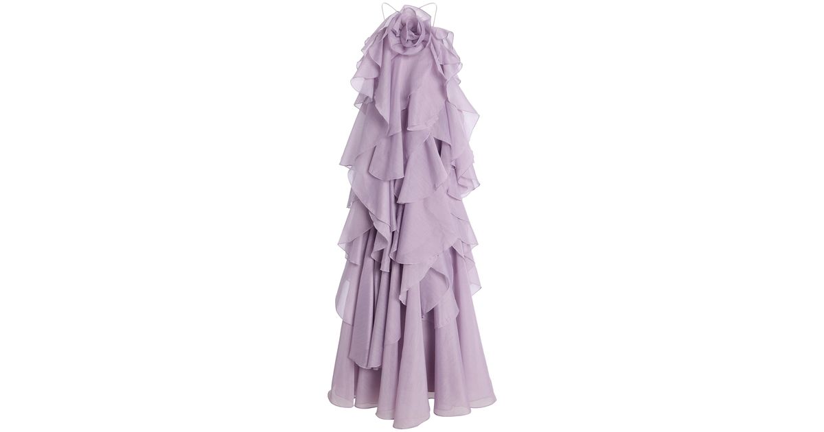 strapless open back dress Mac Duggal Ruched Top Women's Halter Gown - Purple