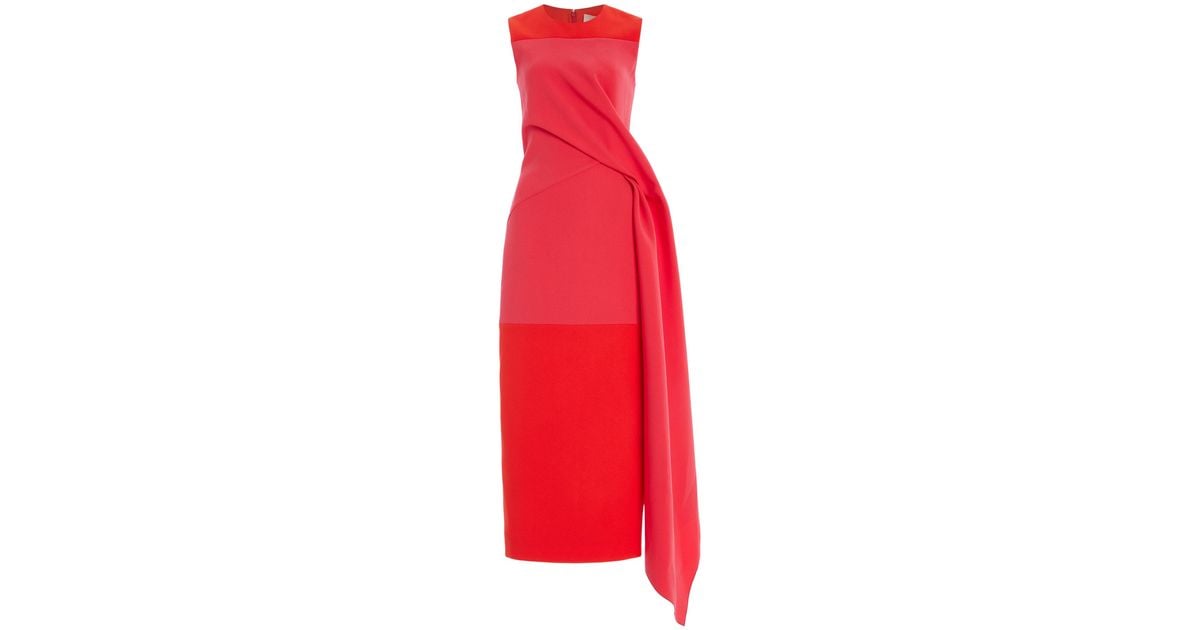 ROKSANDA Sivanna Color-blocked Bonded Crepe Midi Dress in Red | Lyst