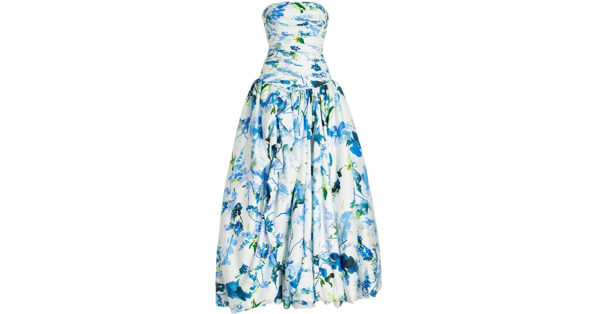 Aje. Violette Cotton Bubble-hem Maxi Dress in Print (Blue) | Lyst