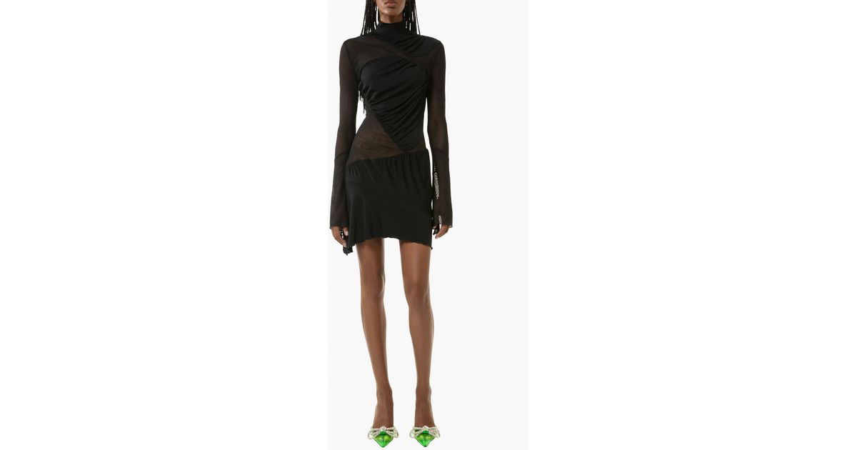 Mach & Mach Sheer Turtleneck Mini Dress in Black | Lyst