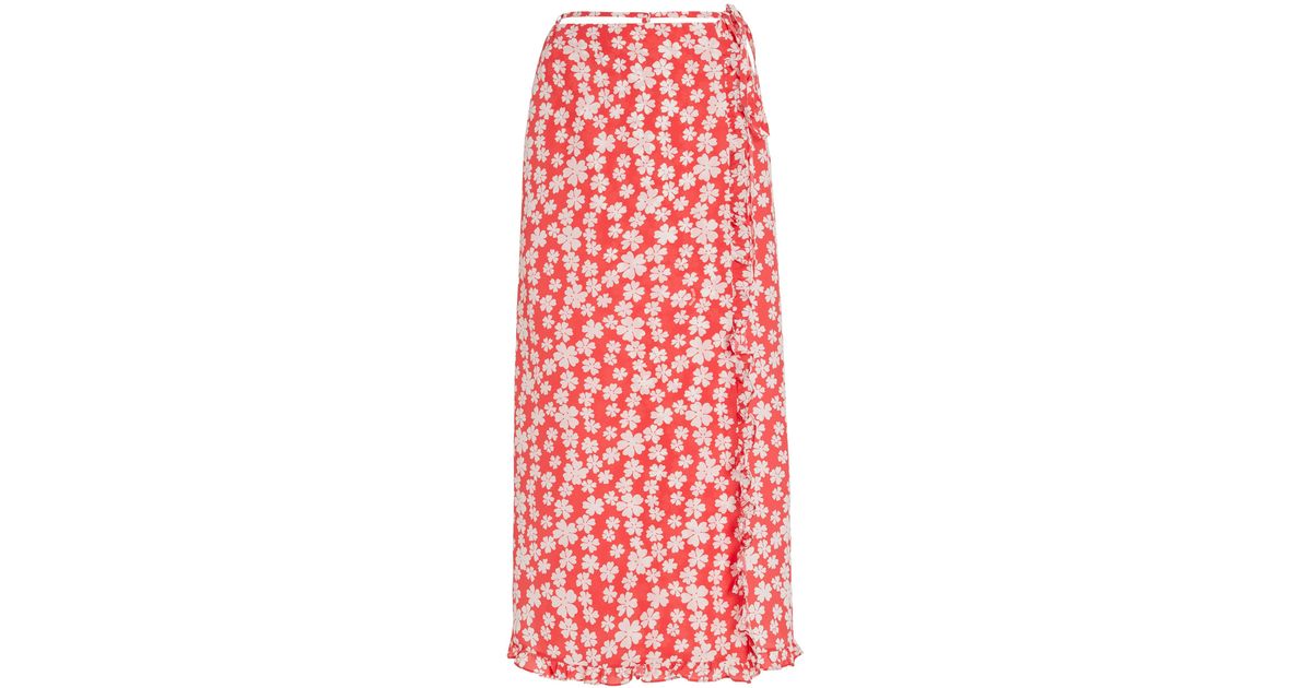 Miu Miu Tie-detailed Floral Silk Maxi Skirt in Red | Lyst
