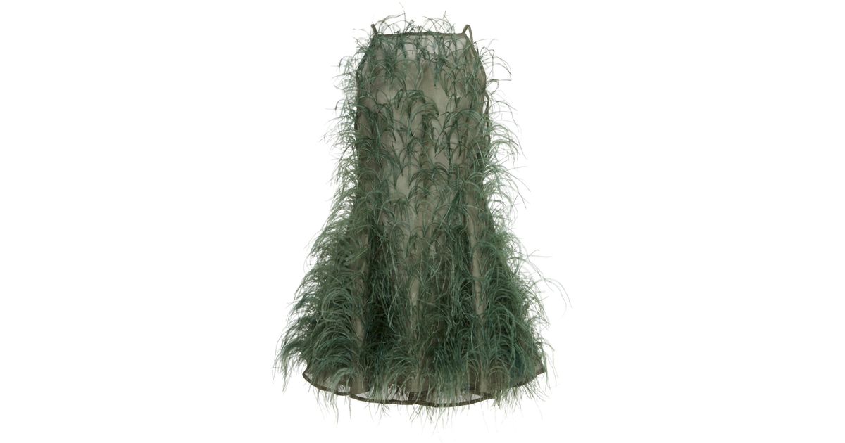 Cult Gaia Shannon Feather-embellished Silk-tulle Mini Dress in Green | Lyst