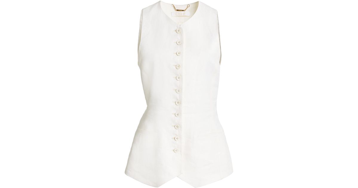 Chloé Collarless Linen Vest in White Lyst