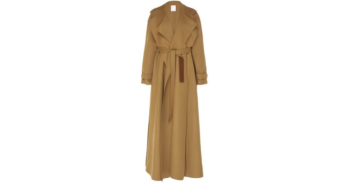 Maison Rabih Kayrouz Wool Floor Length Trench Coat In Brown Lyst