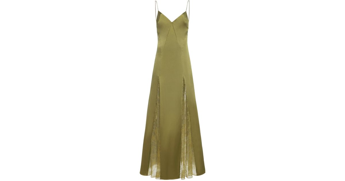 STAUD Exclusive Trinity Lace-Inset Silk Maxi Slip Dress in Green | Lyst  Australia