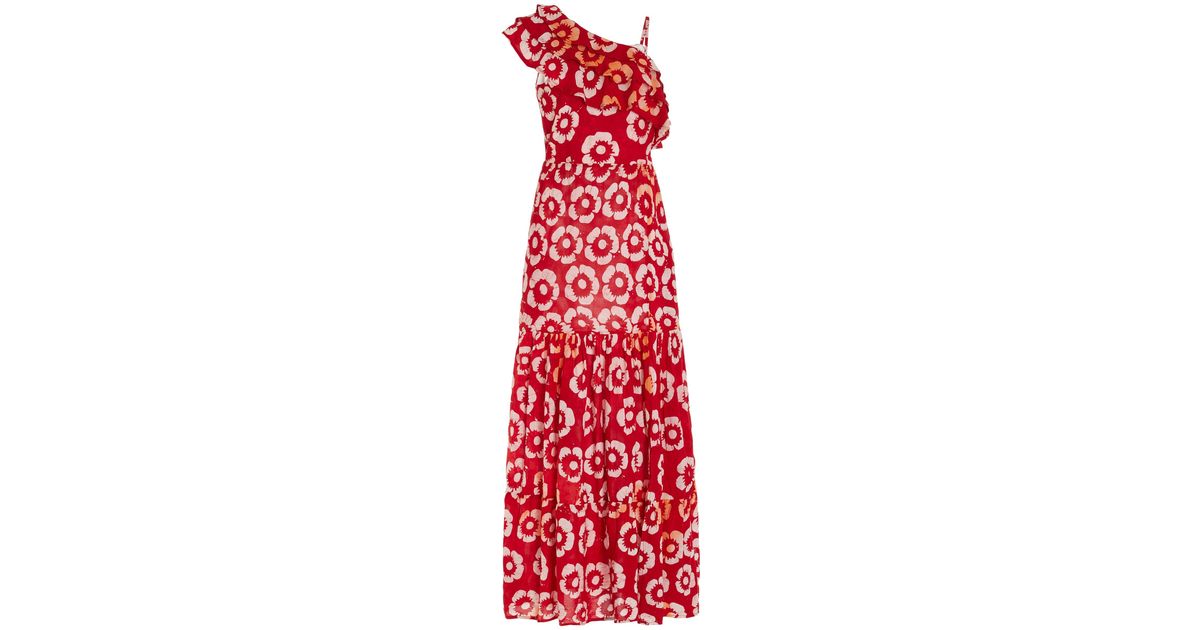 Busayo Bami Ruffled Hand-dyed Crepe Maxi Dress in Red | Lyst UK