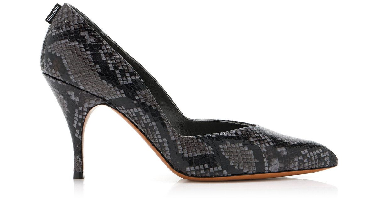 Miu Miu Python-Effect Leather Pumps in Black | Lyst