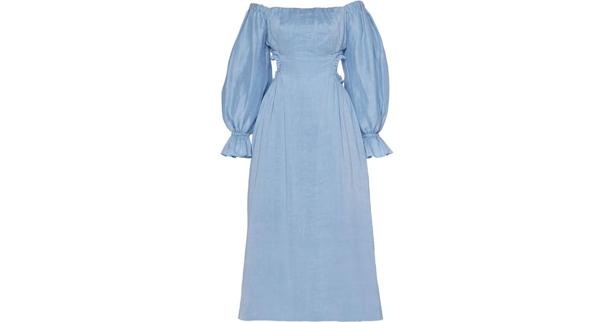 Aje. Overture Silk-linen Blend Midi Dress in Blue - Lyst