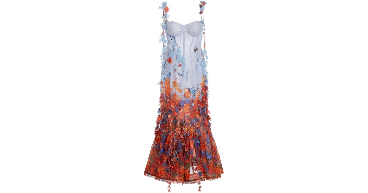 Zimmermann Botanica Petal-detailed Printed Linen-silk Midi Dress | Lyst