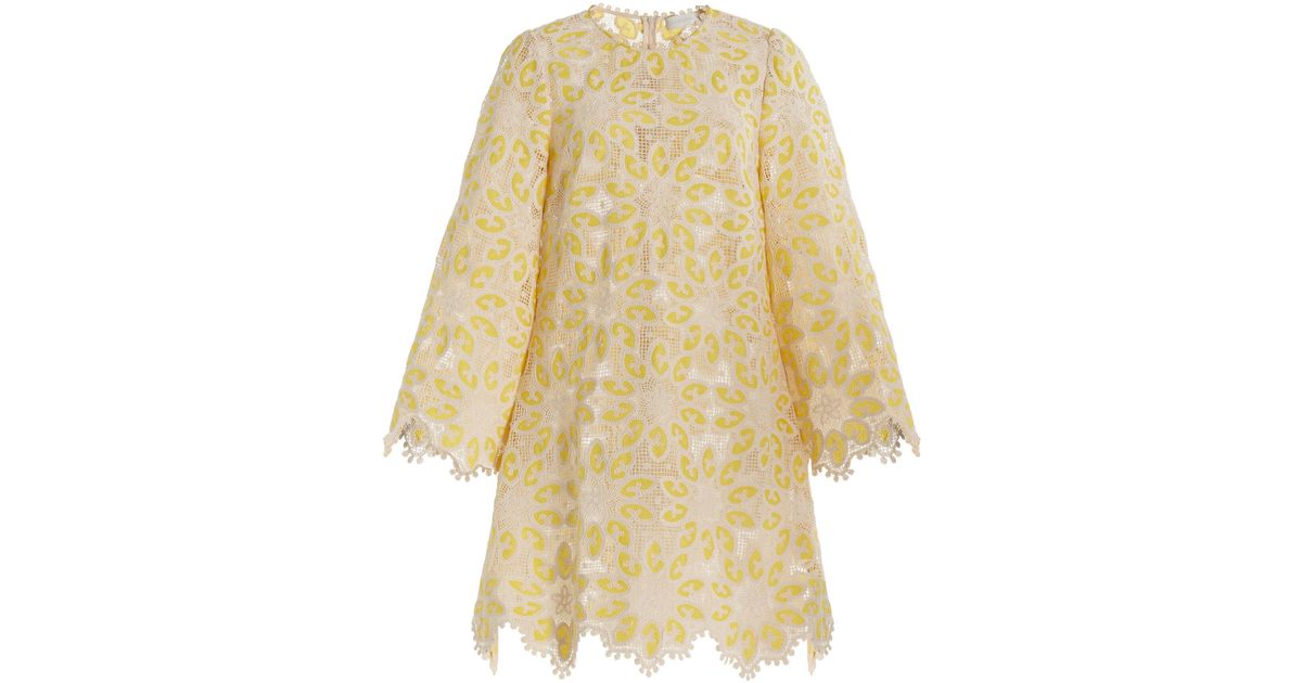 Zimmermann Golden Woven Lace Mini Dress in Natural | Lyst Zimmermann Golden Woven Lace Mini Dress in Natural | Lyst