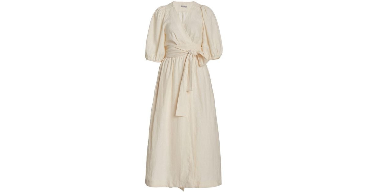 Three Graces London Fiona Linen Midi Dress in Natural | Lyst