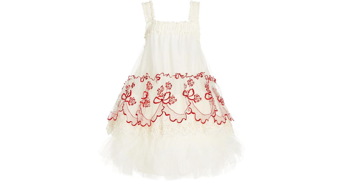 Robe Simone Rocha En Tulle Rose Avec Broderie Fleur Rouge - Taille S - Occasion Très Bon état