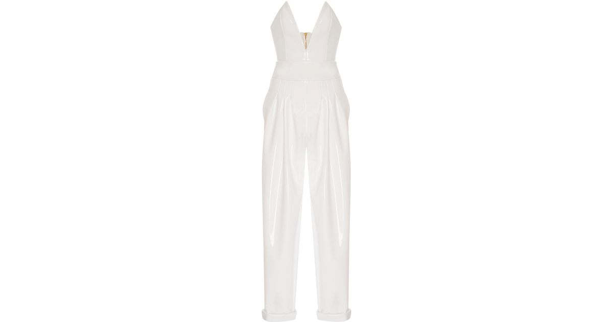 Balmain Synthetic Vinyl Stretch Bustier Jumpsuit in White - Lyst