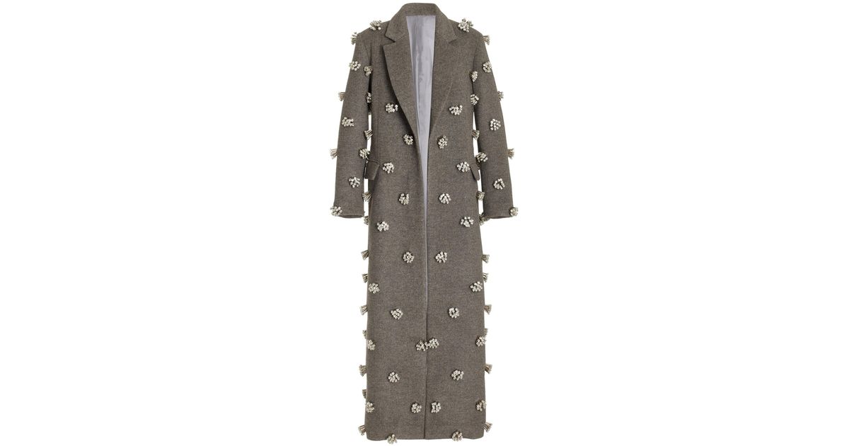 Brandon Maxwell Arden Embellished Camel Hair Coat in Gray | Lyst