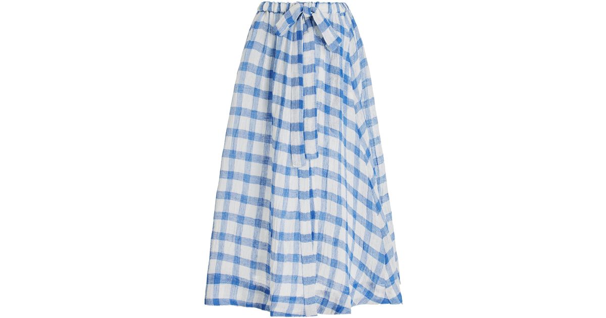 Lisa Marie Fernandez Gingham Linen-blend Midi Skirt in Blue | Lyst