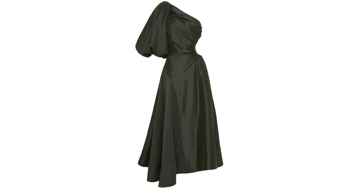 Aje. Concept Asymmetric Cutout Silk-linen Maxi Dress in Green - Lyst