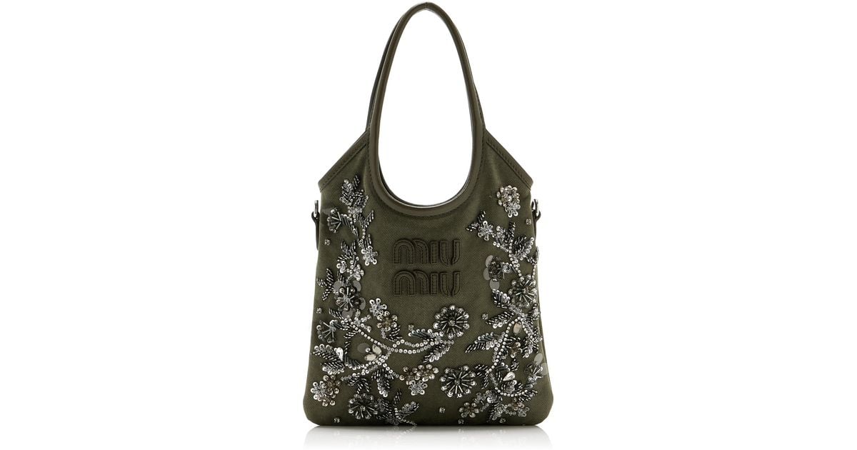 ハンドバッグ MIU MIU 5BA281_2CU8_F0244 IVY EMBROIDERED GABARDINE BAG Tundra Ivy Embroidered Gabardine Bag | Miu Miu